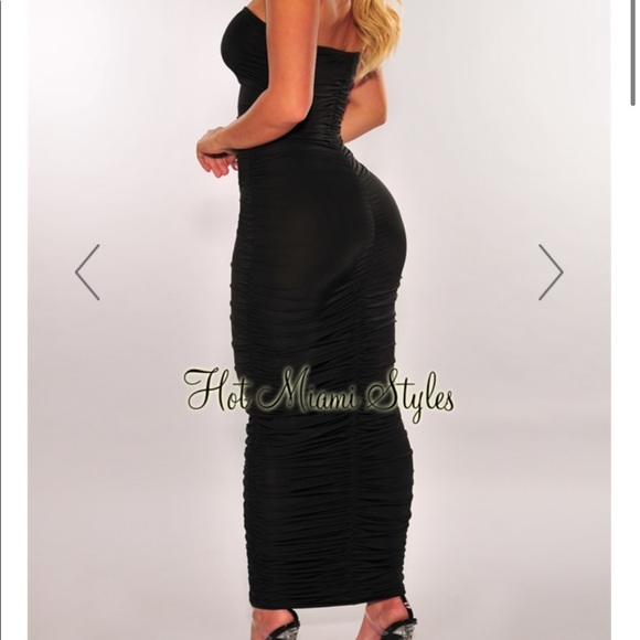 Black Strapless Ruched Midi Dress - Picture 4 of 7